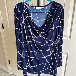 Susan Graver Plus Size Navy/White/Tan Cross Striped Tunic 2x